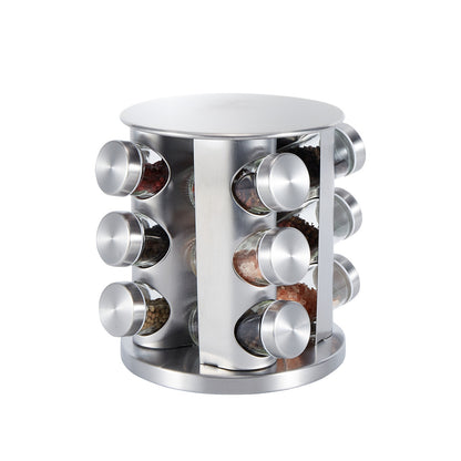 Rotating Stainless Steel Spice Rack with Glass Bottles