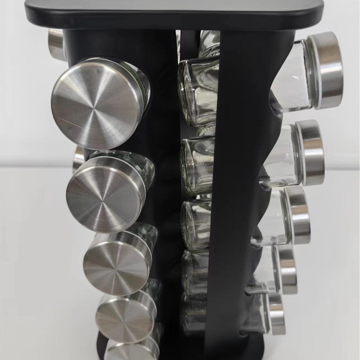 Rotating Stainless Steel Spice Rack with Glass Bottles