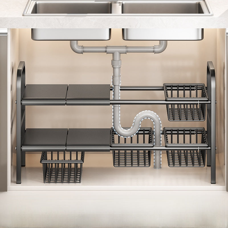 Kitchen Storage Rack, Extendable Cabinet Pot Storage Shelf, Under-Sink Storage Cabinet Organizer