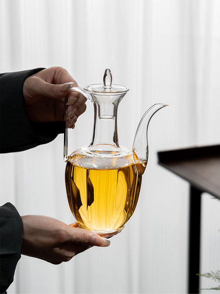 Traditional Chinese Glass Teapot with Flower Tea Cups