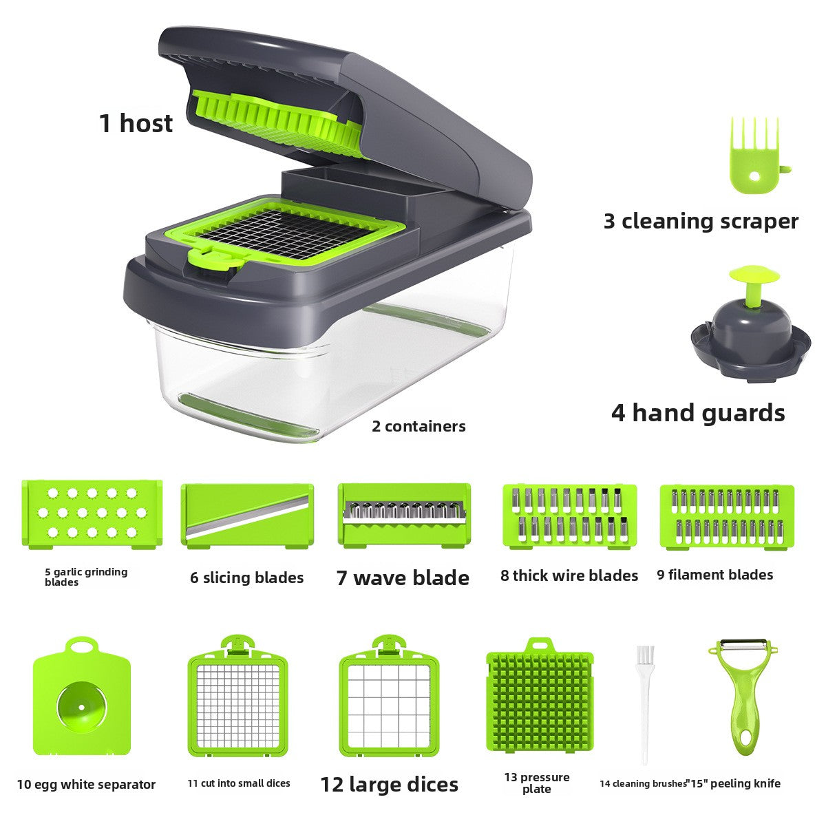 Multi-Functional Vegetable Slicer & Dicer – 15-in-1 Premium Kitchen Food Chopper, Mandoline Slicer, and Cheese Grater