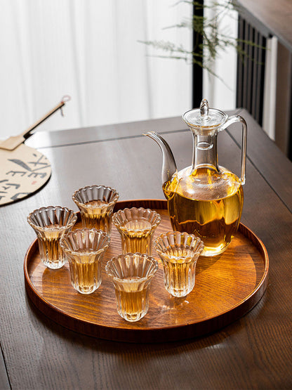 Traditional Chinese Glass Teapot with Flower Tea Cups