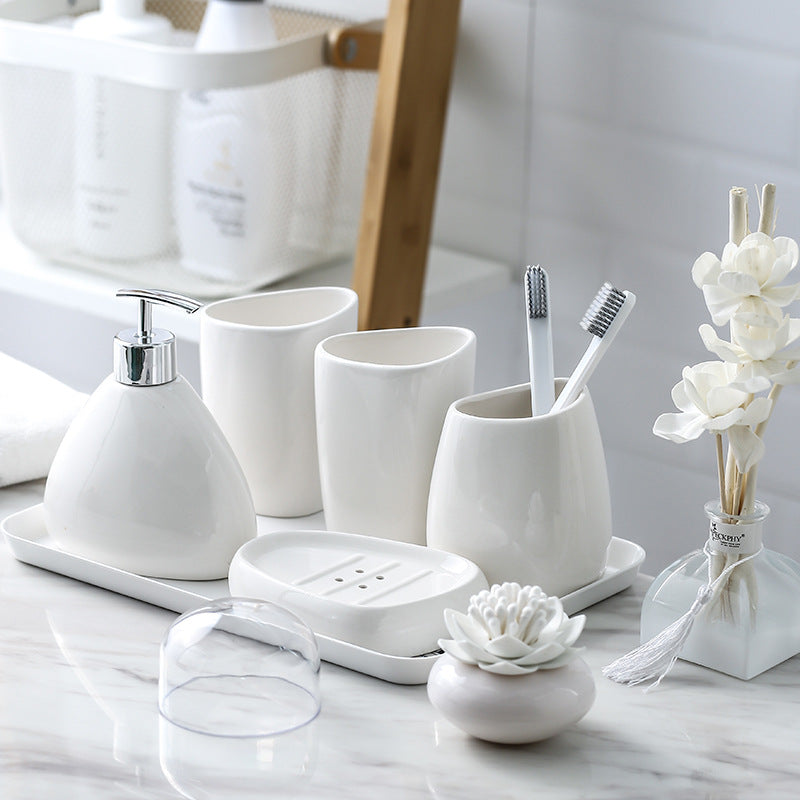 White porcelain bathroom toiletries