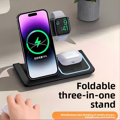 3-in-1 Foldable Wireless Charging Station – Fast Charger Dock for iPhone, Apple Watch & AirPods