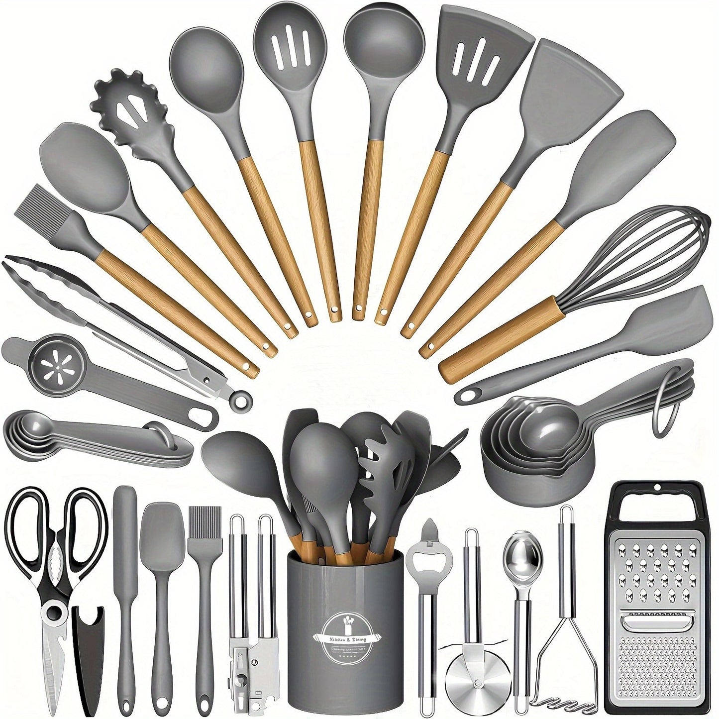 Wooden Handle Silicone Kitchen Tool Set