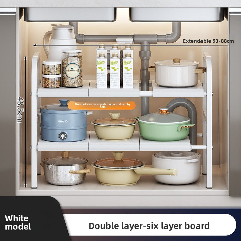 Kitchen Storage Rack, Extendable Cabinet Pot Storage Shelf, Under-Sink Storage Cabinet Organizer