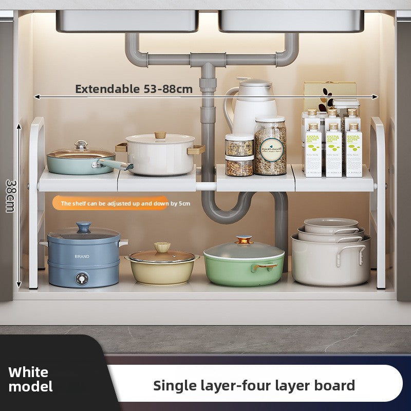 Kitchen Storage Rack, Extendable Cabinet Pot Storage Shelf, Under-Sink Storage Cabinet Organizer