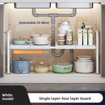 Kitchen Storage Rack, Extendable Cabinet Pot Storage Shelf, Under-Sink Storage Cabinet Organizer