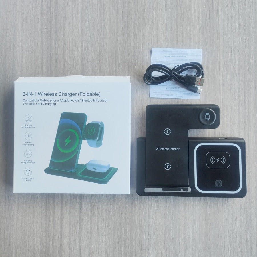 3-in-1 Foldable Wireless Charging Station – Fast Charger Dock for iPhone, Apple Watch & AirPods
