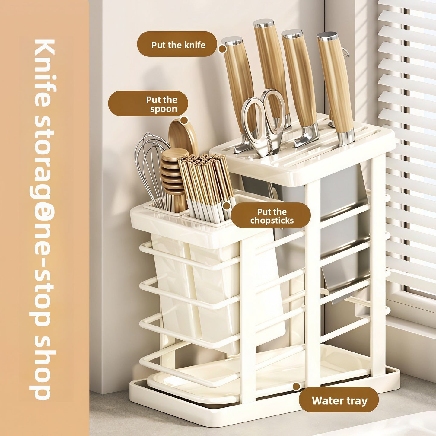 Multifunctional Kitchen Knife Holder with Chopstick Storage