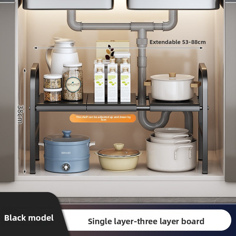 Kitchen Storage Rack, Extendable Cabinet Pot Storage Shelf, Under-Sink Storage Cabinet Organizer