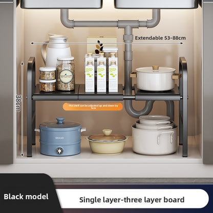 Kitchen Storage Rack, Extendable Cabinet Pot Storage Shelf, Under-Sink Storage Cabinet Organizer