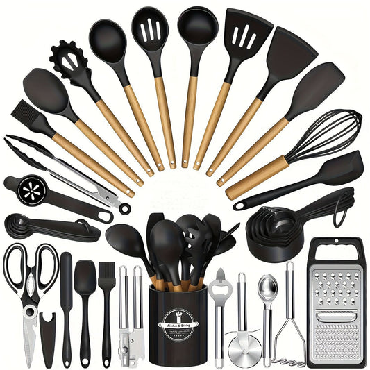 Everyday B&D Wooden Handle Silicone Kitchen Tool Set