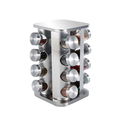 Rotating Stainless Steel Spice Rack with Glass Bottles