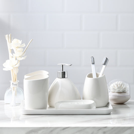 White porcelain bathroom toiletries