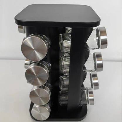 Rotating Stainless Steel Spice Rack with Glass Bottles