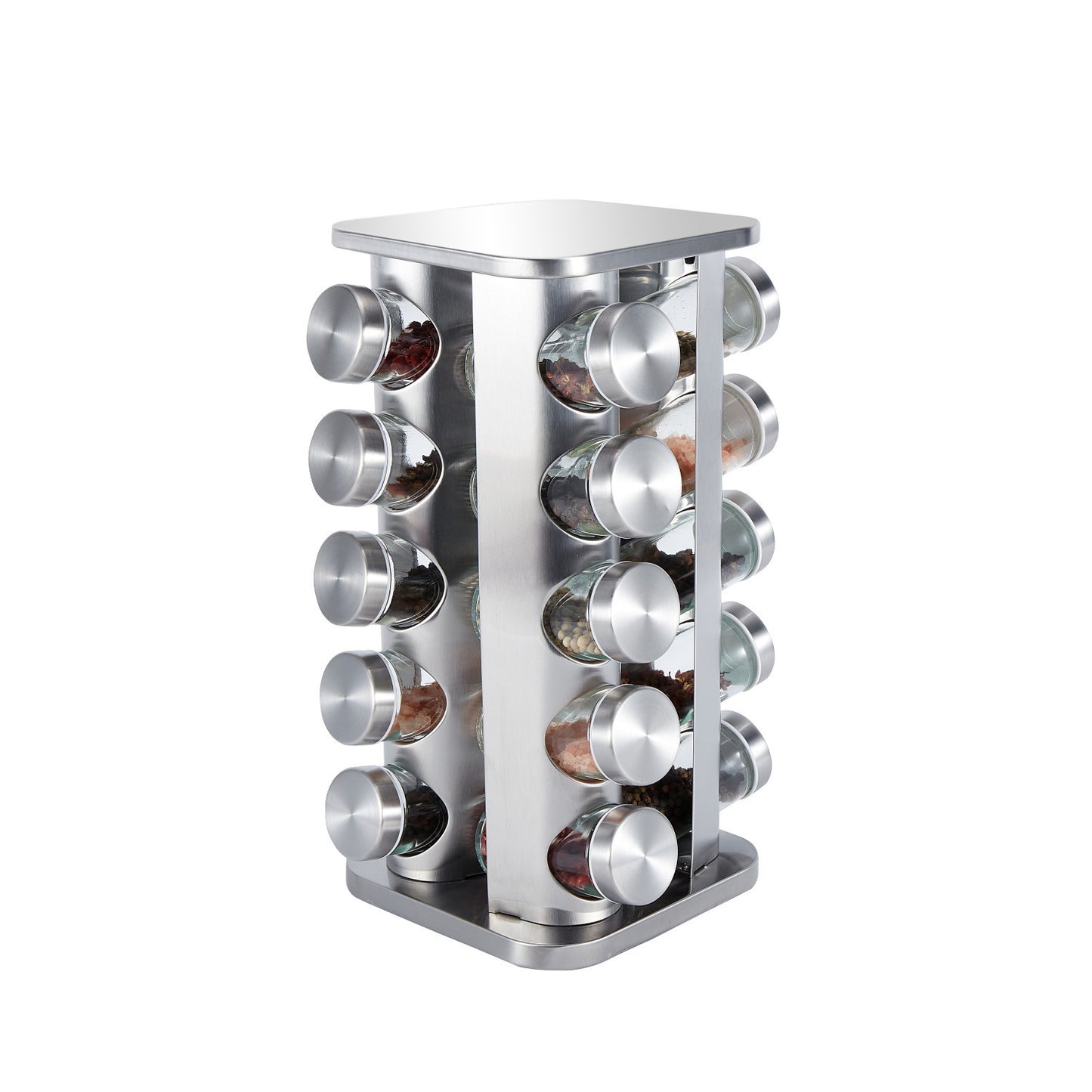 Rotating Stainless Steel Spice Rack with Glass Bottles