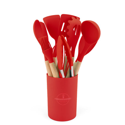 12-Piece Silicone Kitchen Utensils with Wooden Handles