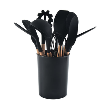 12-Piece Silicone Kitchen Utensils with Wooden Handles