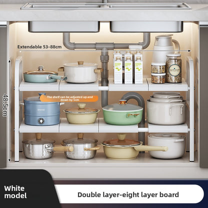 Kitchen Storage Rack, Extendable Cabinet Pot Storage Shelf, Under-Sink Storage Cabinet Organizer