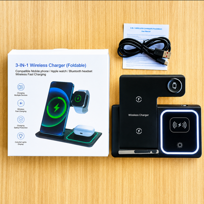 3-in-1 Foldable Wireless Charging Station – Fast Charger Dock for iPhone, Apple Watch & AirPods