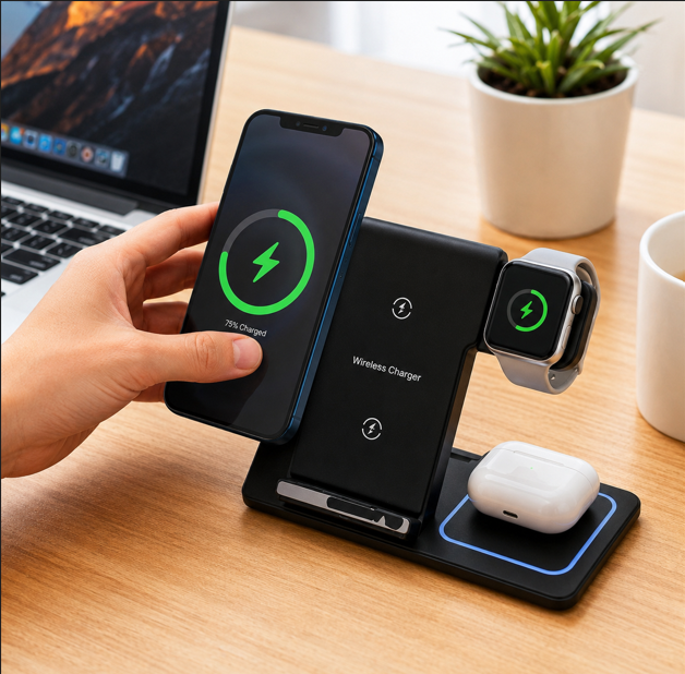 3-in-1 Foldable Wireless Charging Station – Fast Charger Dock for iPhone, Apple Watch & AirPods