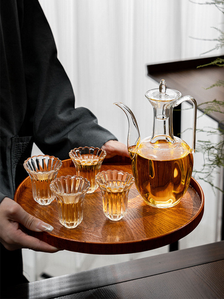Traditional Chinese Glass Teapot with Flower Tea Cups