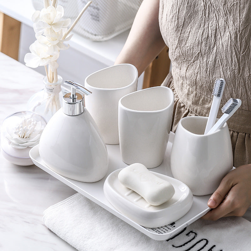 White porcelain bathroom toiletries