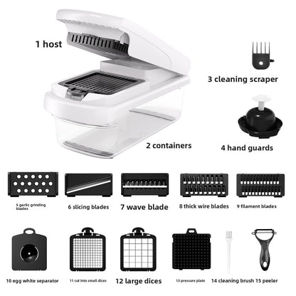 Multi-Functional Vegetable Slicer & Dicer – 15-in-1 Premium Kitchen Food Chopper, Mandoline Slicer, and Cheese Grater