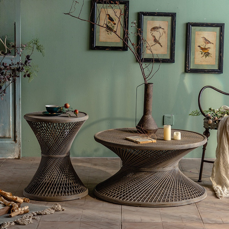Japanese Style Rattan Round Coffee Table