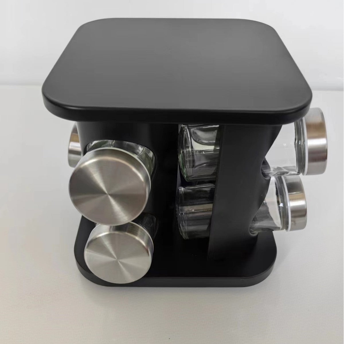 Rotating Stainless Steel Spice Rack with Glass Bottles