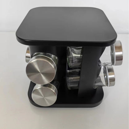 Rotating Stainless Steel Spice Rack with Glass Bottles