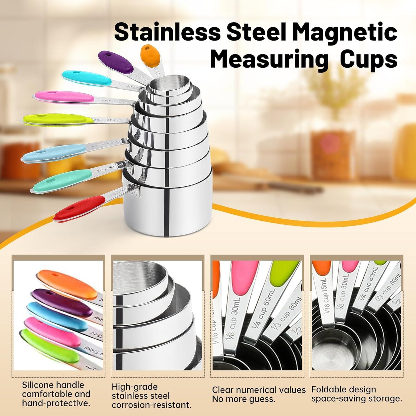 Silicone Handle Measuring Cups Spoons Set