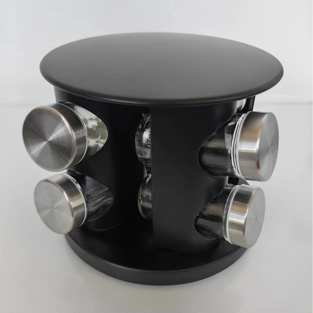 Rotating Stainless Steel Spice Rack with Glass Bottles