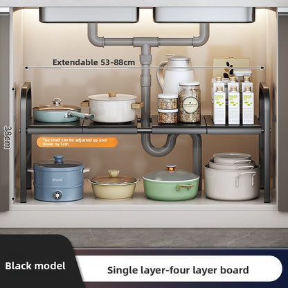 Kitchen Storage Rack, Extendable Cabinet Pot Storage Shelf, Under-Sink Storage Cabinet Organizer
