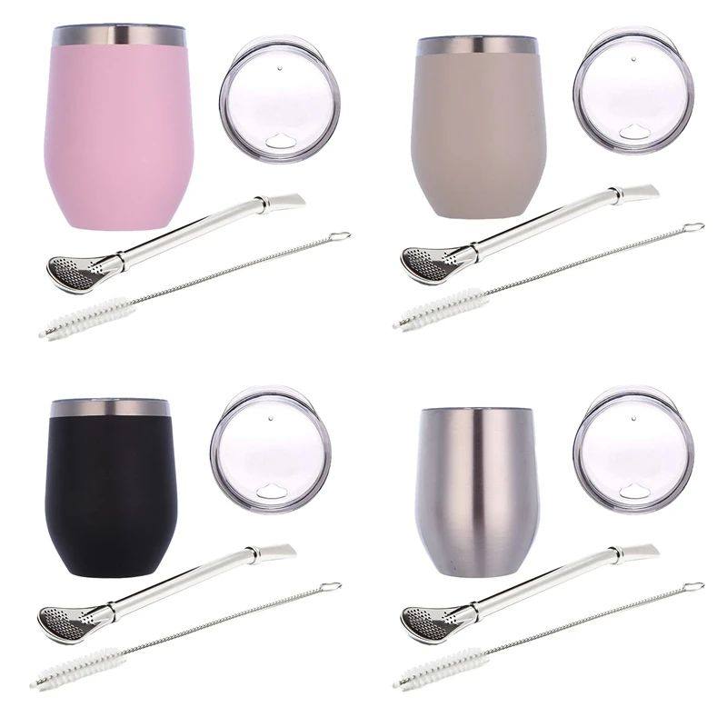 Double-Wall Stainless Yerba Gourd Mate Tea Set Coffee Cups W