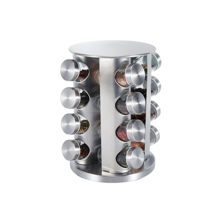 Rotating Stainless Steel Spice Rack with Glass Bottles